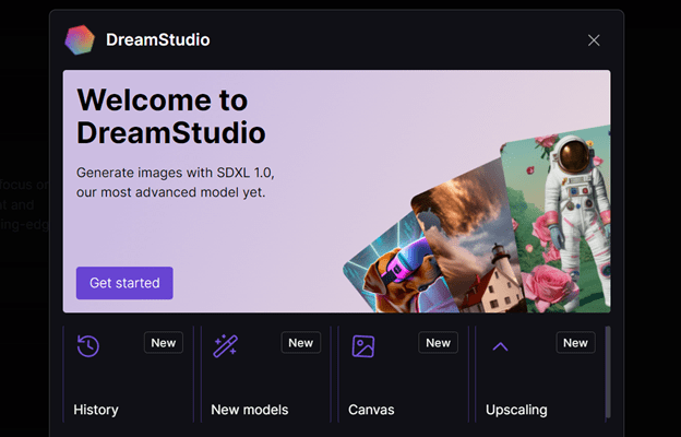 DreamStudio homepage