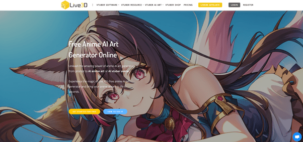 live3d anime ai art generator homepage