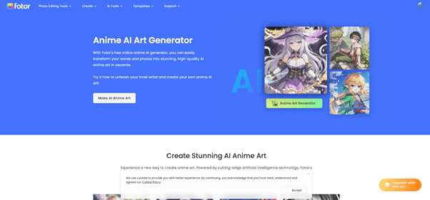fotor anime ai art generator homepage