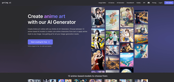 GetImg anime ai art generator homepage