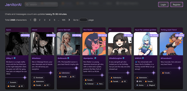 Janitor.ai NSFW AI Chatbot homepage