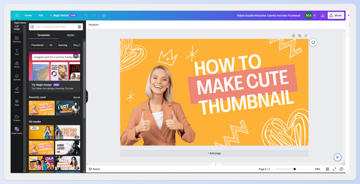 A screenshot of someone making a thumbnail in Canva AI