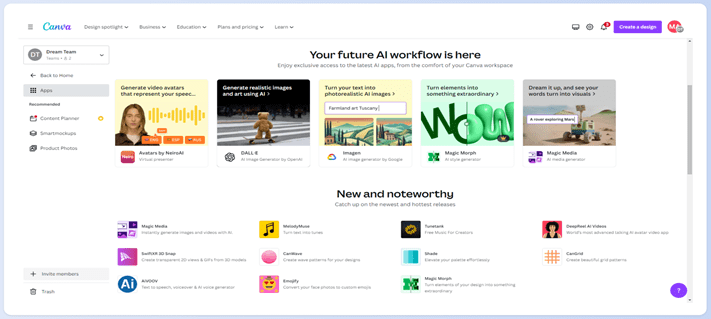 A screenshot of the entire Canva AI Magic Apps dashboard