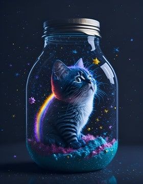 A cat in the glass bottle created by leonardo.ai
