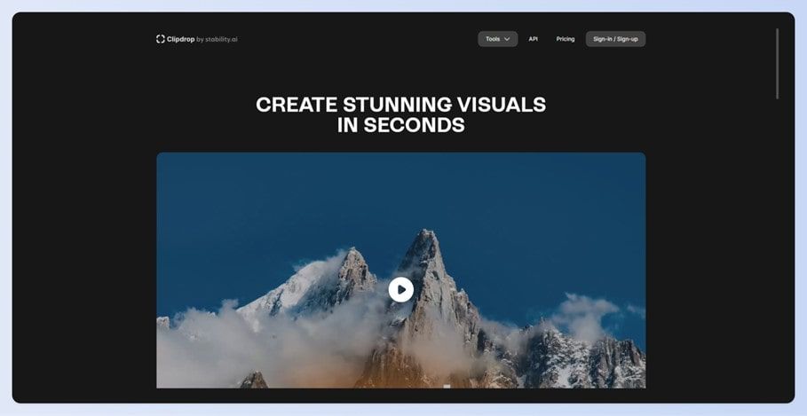 A screenshot of the Clipdrop homepage