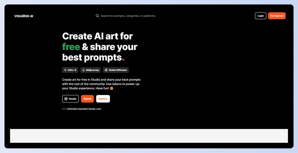 A screenshot of the Visualize homepage