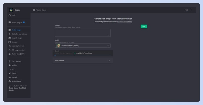 A screenshot of the Dezgo homepage