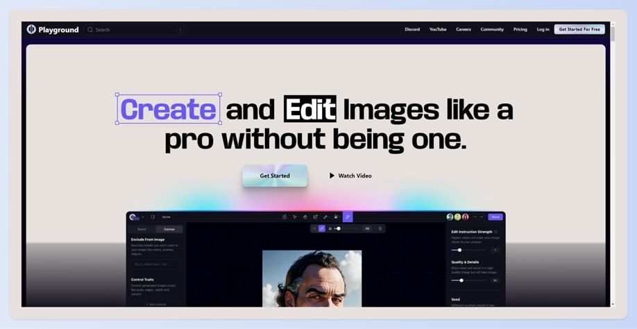A screenshot of the PlaygroundAI homepage