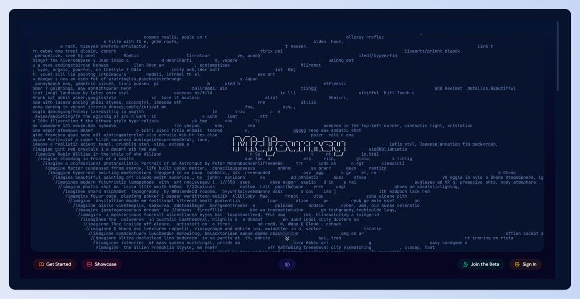 A screenshot of the Midjourney homepage