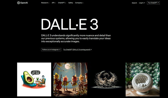 OpenAI Dall-E 3 Homepage
