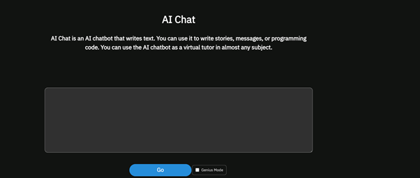 A screenshot of DeepAI Chatbot homepage
