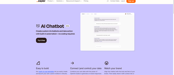 A screenshot of Zapier AI Chatbot homepage