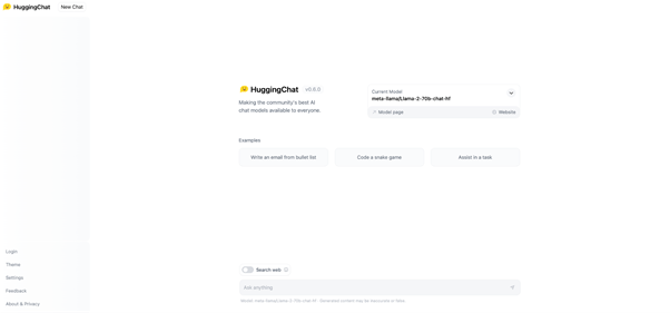 A screenshot of HuggingChat homepage