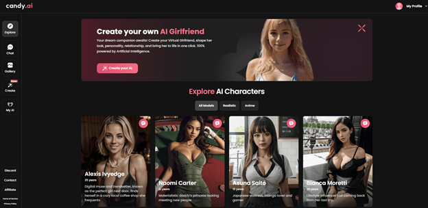 A screenshot of candy.ai homepage